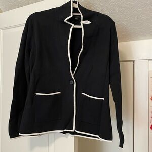 Ann Taylor Black Blazer with White Piping